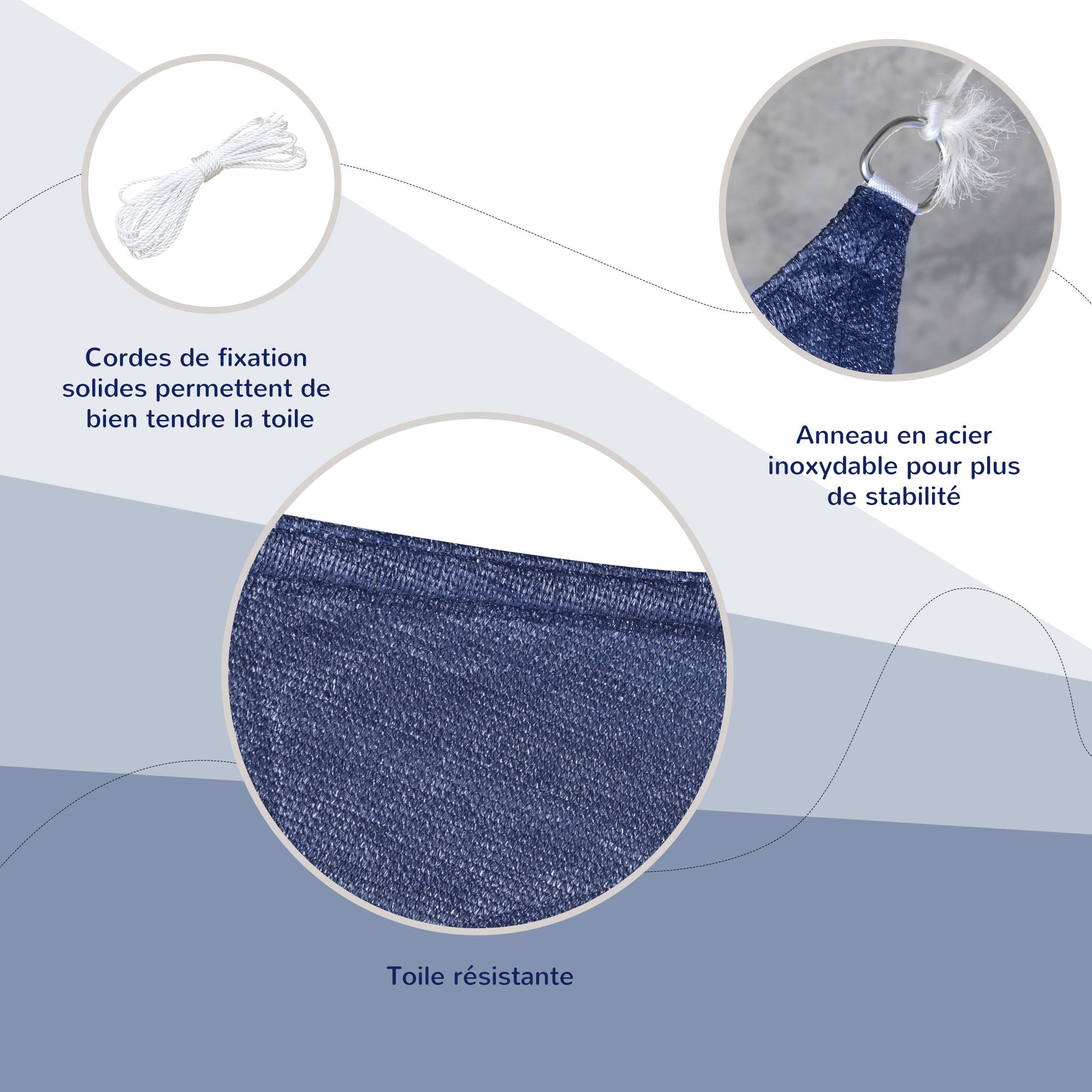 Rectangular Shade Sail 4 x 3 m High-Density Polyethylene UV Protection With Storage Bag - Blue color