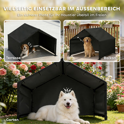Dog Kennel with Water- & UV-Resistant Canopy, 125 x 110 x 93 cm (49.2 x 43.3 x 36.6 in) – Indoor/Outdoor Shelter for Dogs up to 30 kg (66 lb), Black