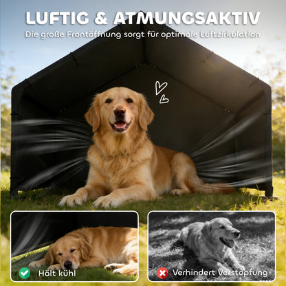 Dog Kennel with Water- & UV-Resistant Canopy, 125 x 110 x 93 cm (49.2 x 43.3 x 36.6 in) – Indoor/Outdoor Shelter for Dogs up to 30 kg (66 lb), Black