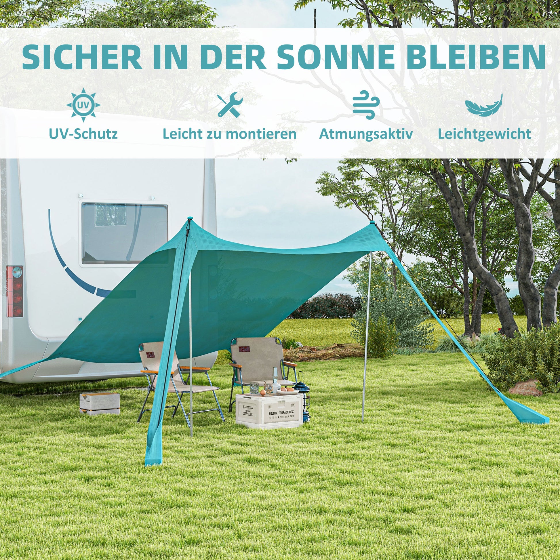 Sun Canopy Sun Shade Sail Waterproof UV and Weather Protection with Steel Poles, Carrying Bag, for Camping, Travel, Fishing, Picnics 2.15 x 2 x 2 m, Sky Blue
