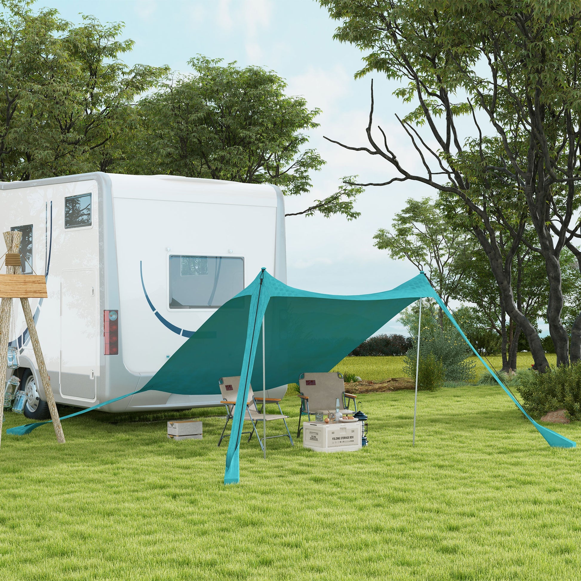 Sun Canopy Sun Shade Sail Waterproof UV and Weather Protection with Steel Poles, Carrying Bag, for Camping, Travel, Fishing, Picnics 2.15 x 2 x 2 m, Sky Blue