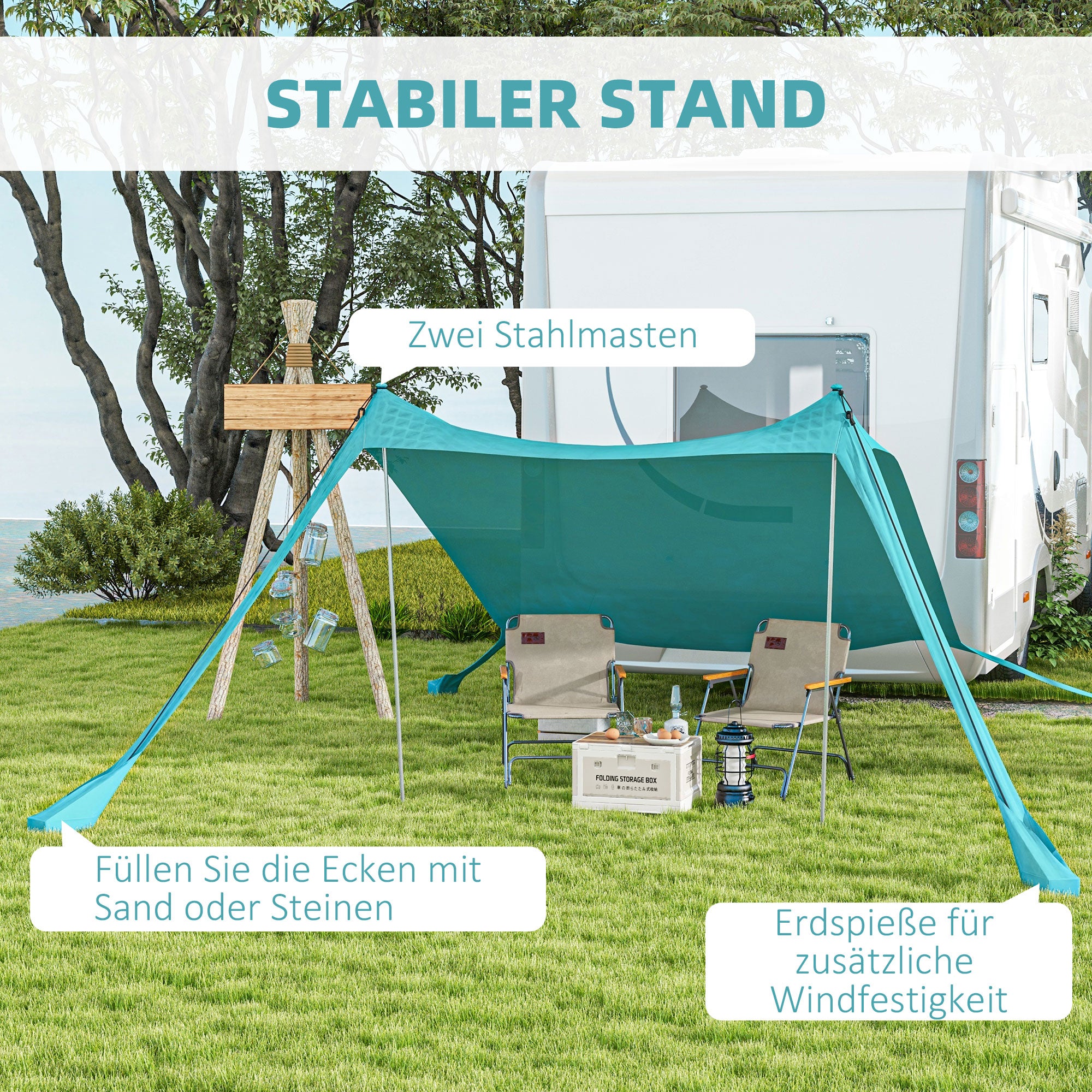 Sun Canopy Sun Shade Sail Waterproof UV and Weather Protection with Steel Poles, Carrying Bag, for Camping, Travel, Fishing, Picnics 2.15 x 2 x 2 m, Sky Blue