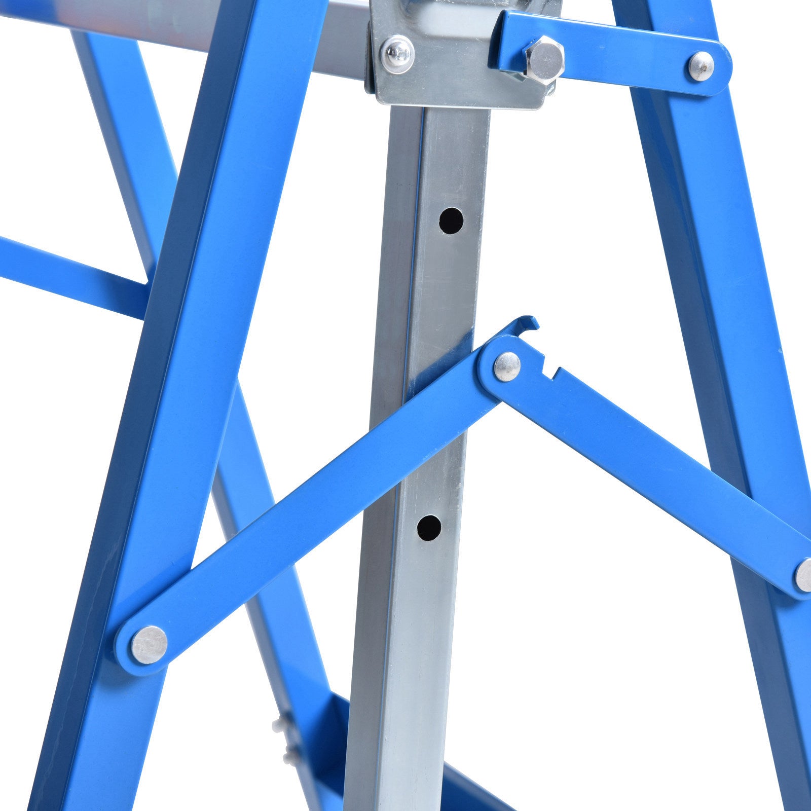 2 x Trestle Benches Folding Workbench Adjustable Height up to 200kg Steel Blue 68 x 58 x 80-130 cm