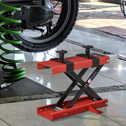 Motorcycle Lift with Adjustable Height 19-53 cm, 500 kg Capacity Moto Stand for Parking or Repair Workshop Garage Black and Red