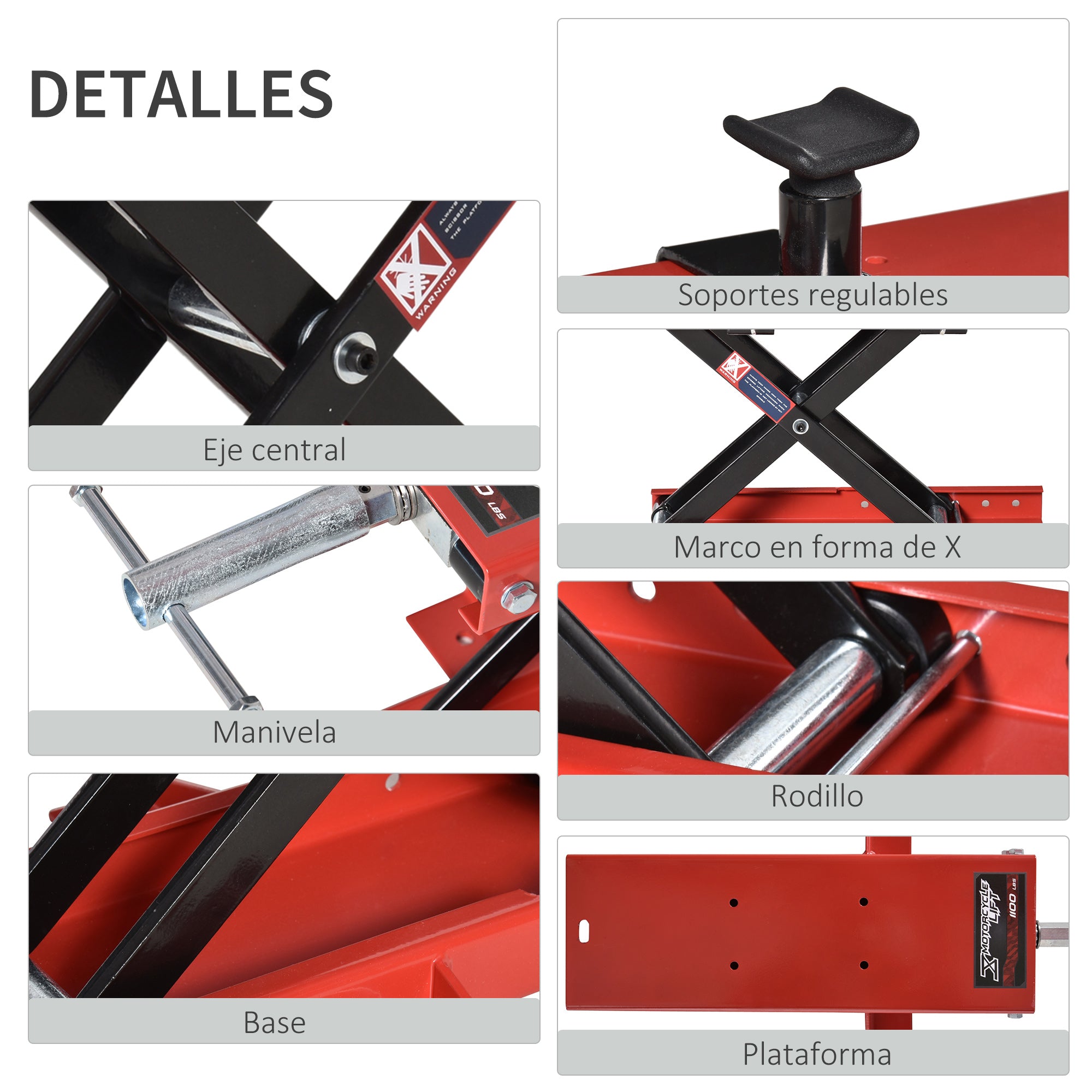 Motorcycle Lift with Adjustable Height 19-53 cm, 500 kg Capacity Moto Stand for Parking or Repair Workshop Garage Black and Red