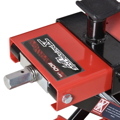 Motorcycle Lift with Adjustable Height 19-53 cm, 500 kg Capacity Moto Stand for Parking or Repair Workshop Garage Black and Red