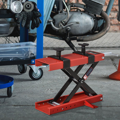 Motorcycle Lift with Adjustable Height 19-53 cm, 500 kg Capacity Moto Stand for Parking or Repair Workshop Garage Black and Red