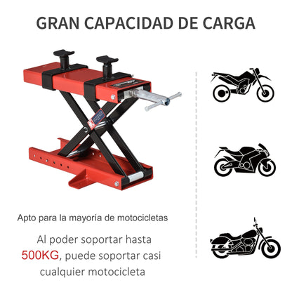 Motorcycle Lift with Adjustable Height 19-53 cm, 500 kg Capacity Moto Stand for Parking or Repair Workshop Garage Black and Red