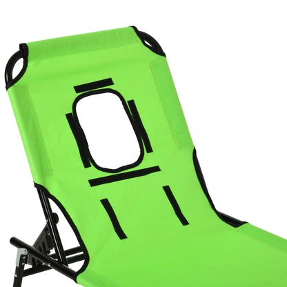 Folding Sun Lounger Adjustable 4 Positions Reading Chair with Cushion Green