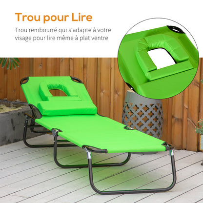 Folding Sun Lounger Adjustable 4 Positions Reading Chair with Cushion Green