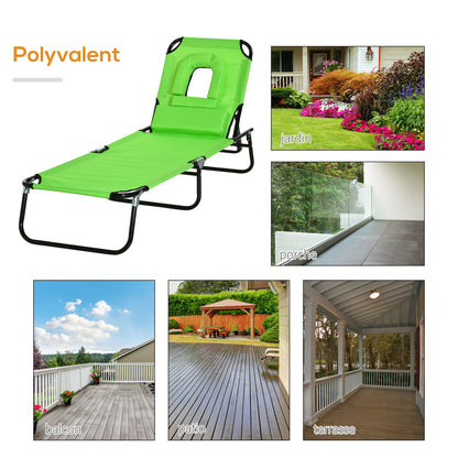 Folding Sun Lounger Adjustable 4 Positions Reading Chair with Cushion Green