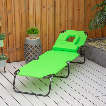 Folding Sun Lounger Adjustable 4 Positions Reading Chair with Cushion Green