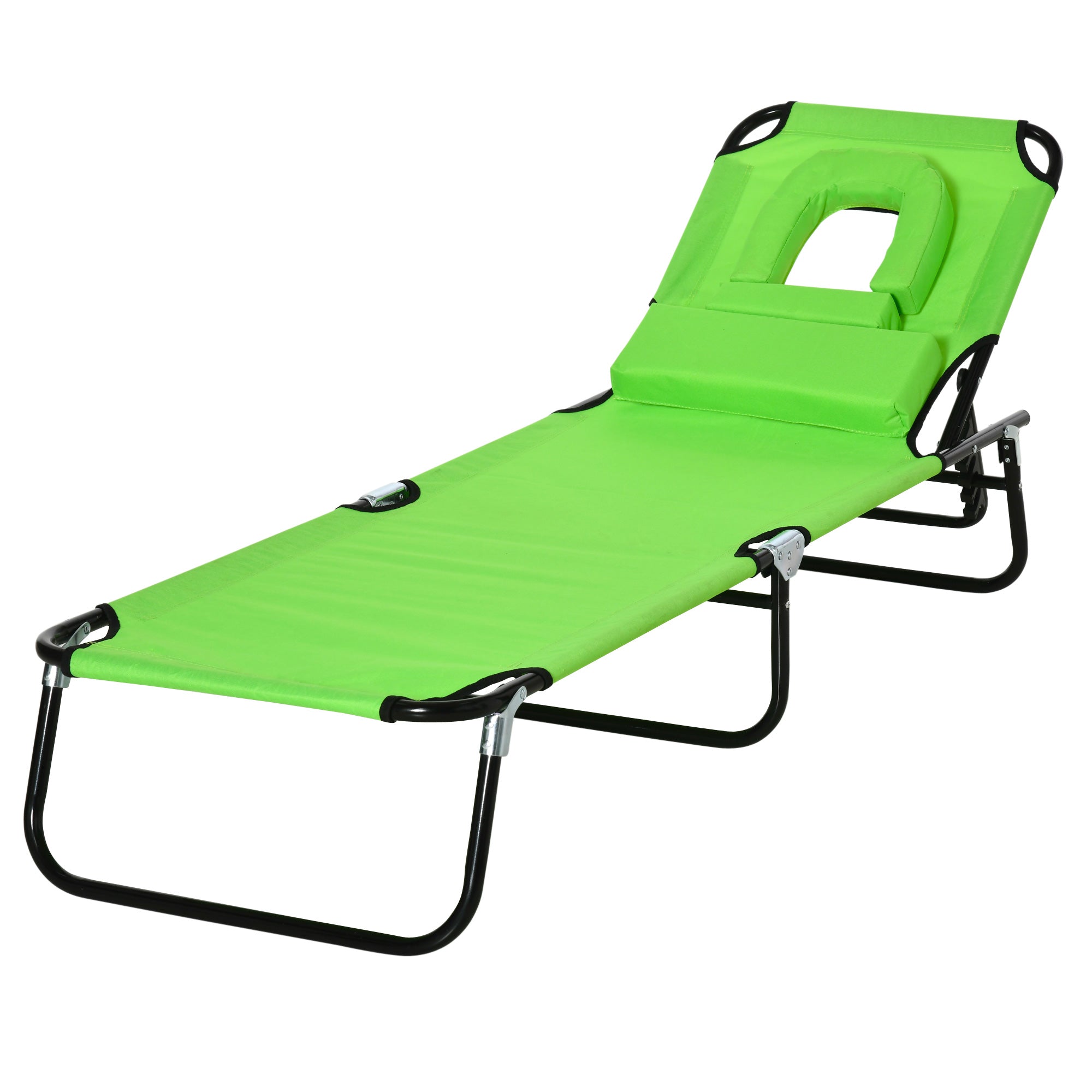 Folding Sun Lounger Adjustable 4 Positions Reading Chair with Cushion Green