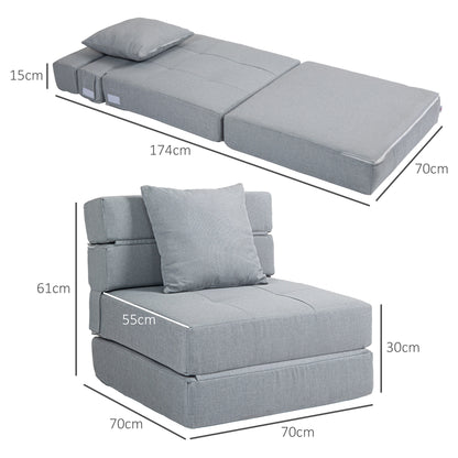 Folding Sleeper Chair, Sofa Bed, 2-in-1 Folding Armchair with Bed Function, Recliner with Pillow, Guest Bed for Living Room, Bedroom, up to 120 kg Capacity, Light Gray