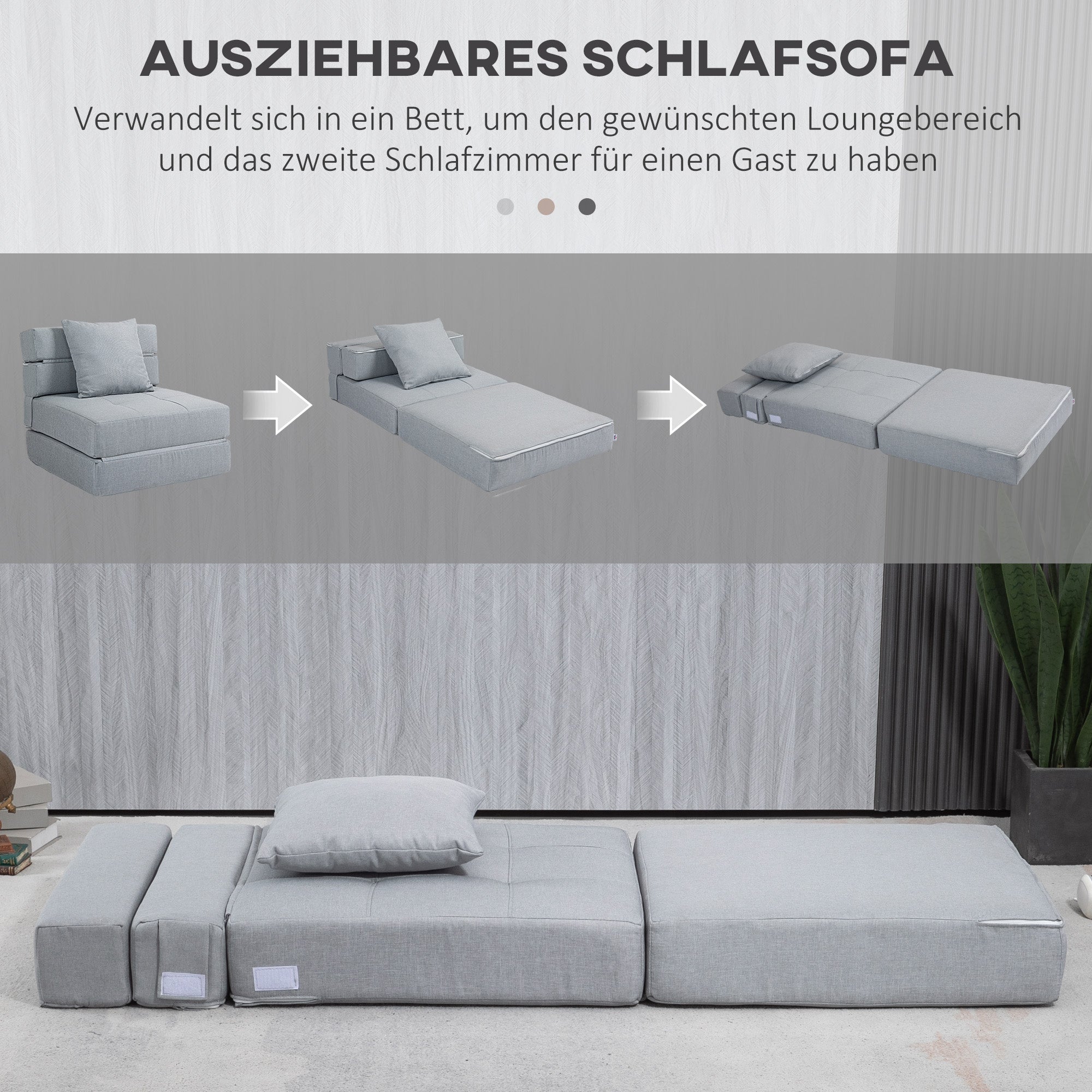 Folding Sleeper Chair, Sofa Bed, 2-in-1 Folding Armchair with Bed Function, Recliner with Pillow, Guest Bed for Living Room, Bedroom, up to 120 kg Capacity, Light Gray