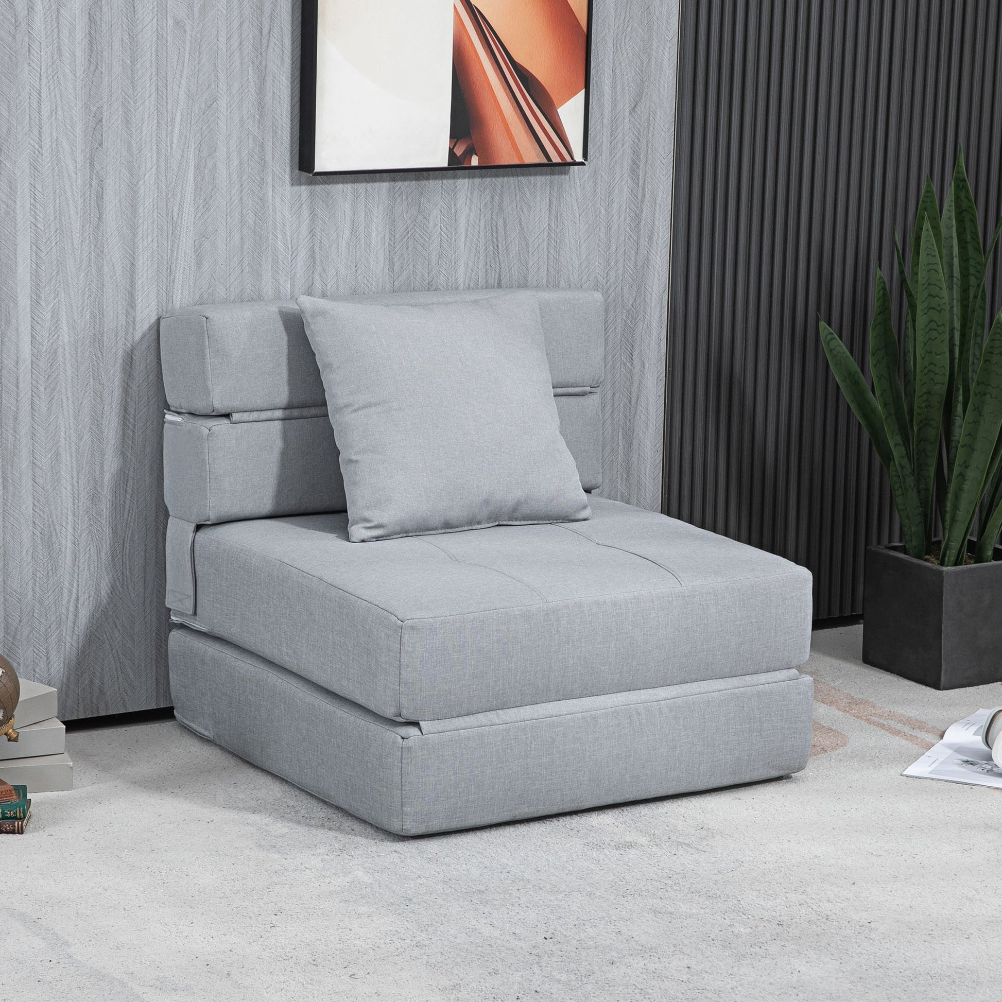 Folding Sleeper Chair, Sofa Bed, 2-in-1 Folding Armchair with Bed Function, Recliner with Pillow, Guest Bed for Living Room, Bedroom, up to 120 kg Capacity, Light Gray