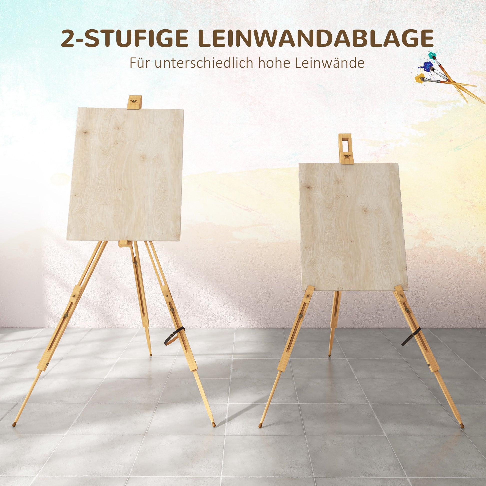 Folding Field Easel, Tripod Easel, Height Adjustable Canvas Easel, Portable Studio Easel made of Beech Wood for Canvases up to 107cm Height, Natural