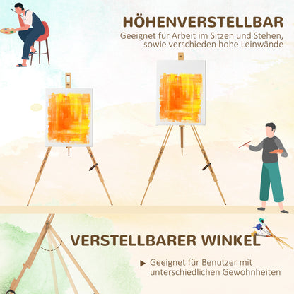 Folding Field Easel, Tripod Easel, Height Adjustable Canvas Easel, Portable Studio Easel made of Beech Wood for Canvases up to 107cm Height, Natural