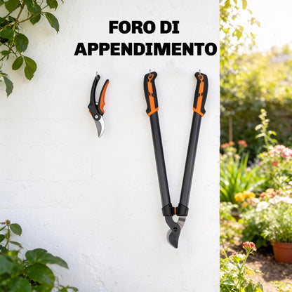 2-Piece Garden Tool Set — 27.4 in Loppers & Pruning Shears, Soft-Grip Handles, Safety Lock, Orange