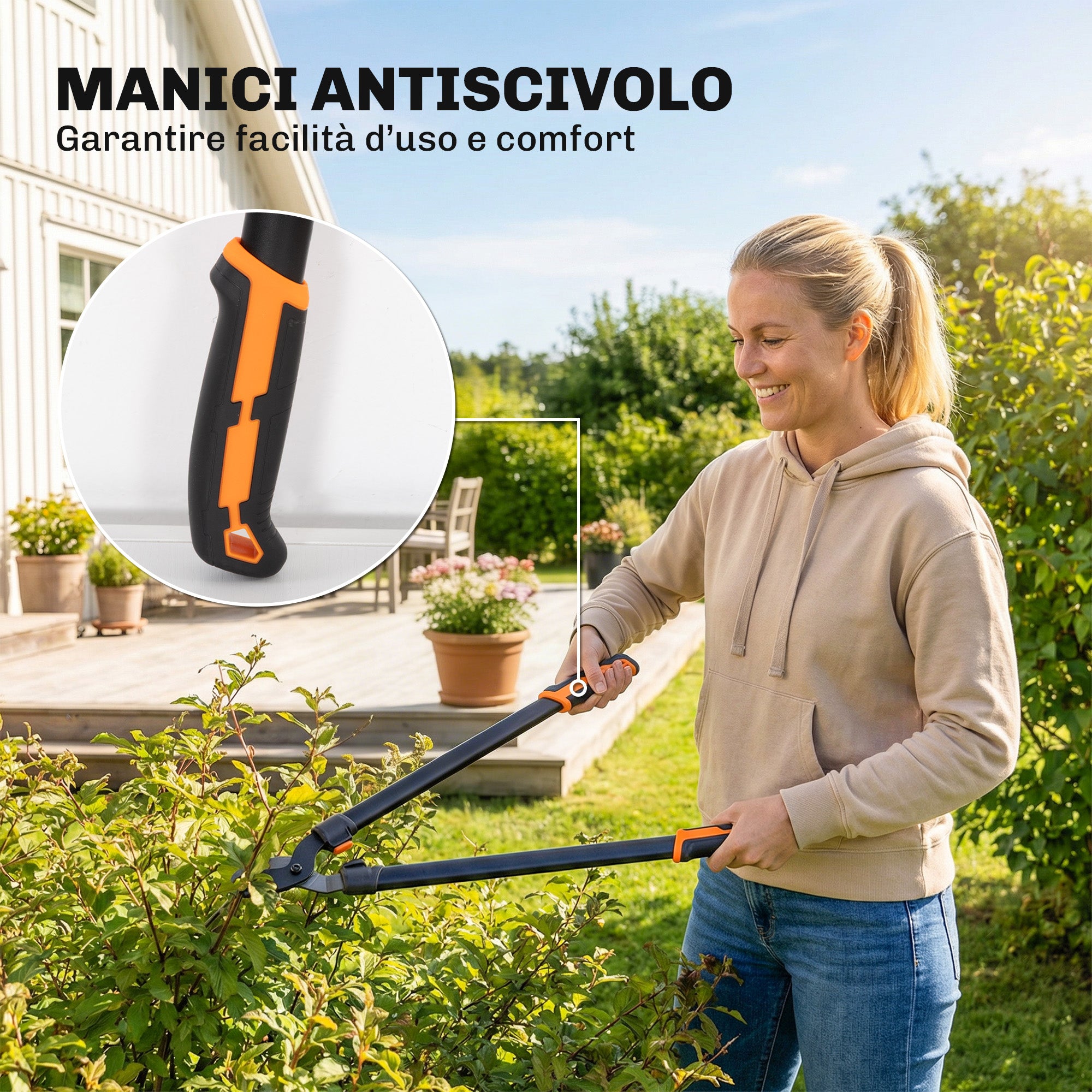 2-Piece Garden Tool Set — 27.4 in Loppers & Pruning Shears, Soft-Grip Handles, Safety Lock, Orange