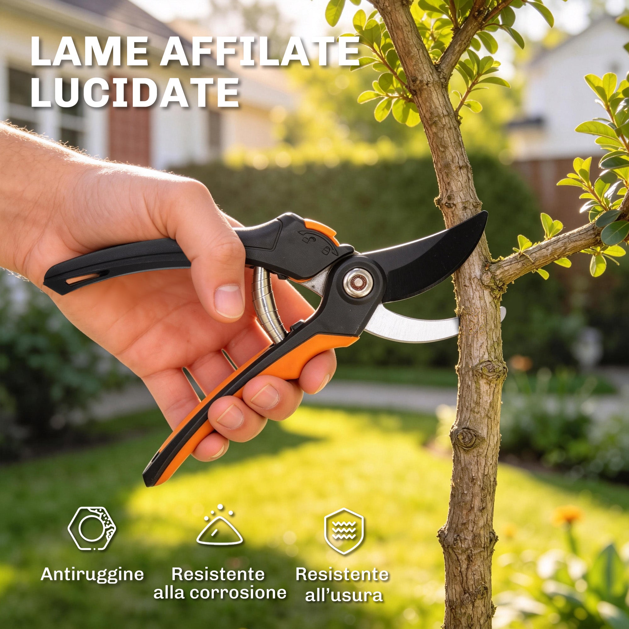2-Piece Garden Tool Set — 27.4 in Loppers & Pruning Shears, Soft-Grip Handles, Safety Lock, Orange