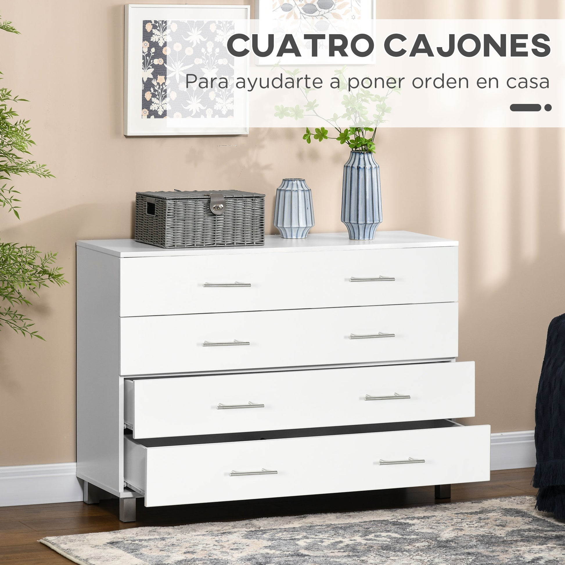 4-Drawer Chest Bedroom Dresser with Legs Modern Nightstand for Living Room Office Entryway 112x38.2x81 cm White
