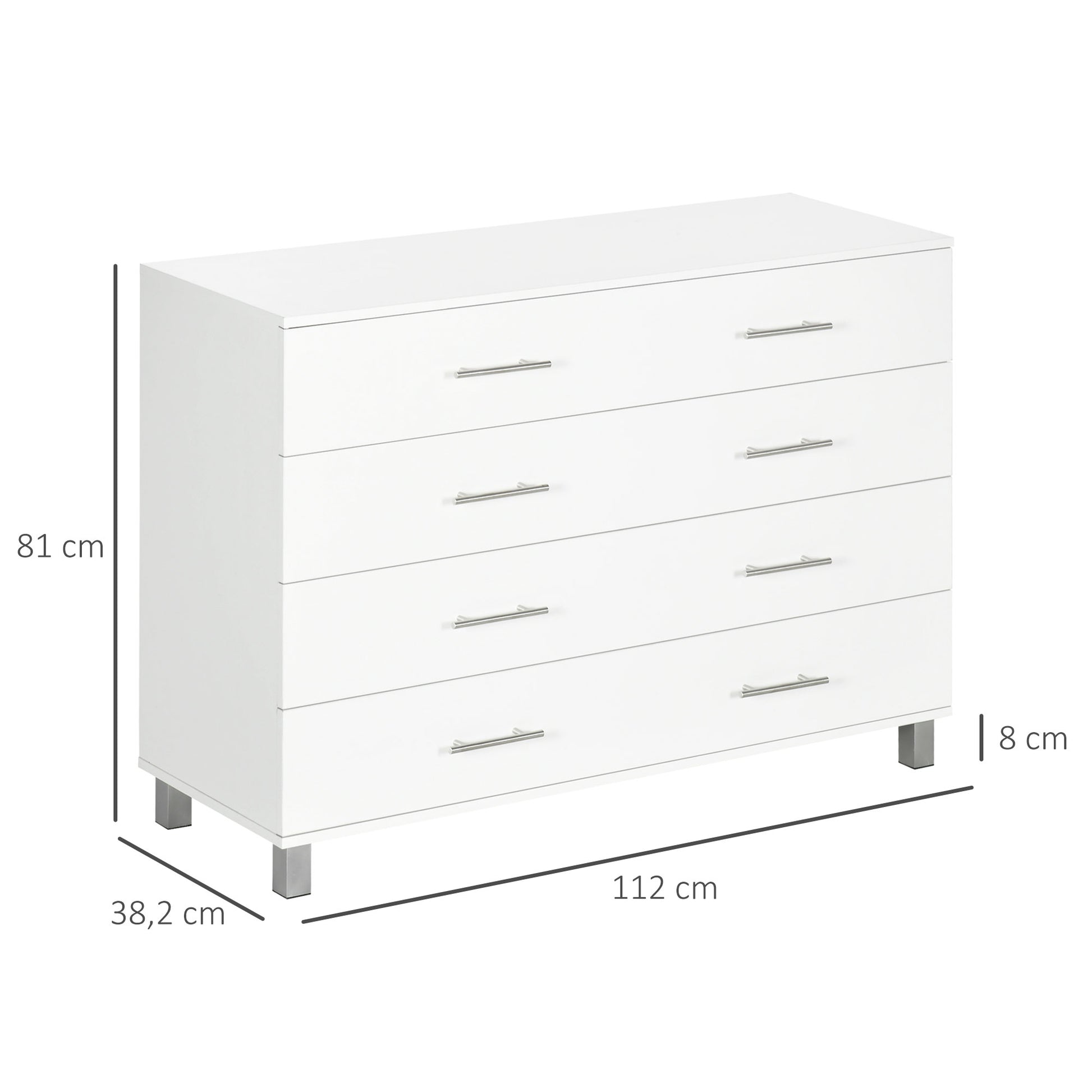 4-Drawer Chest Bedroom Dresser with Legs Modern Nightstand for Living Room Office Entryway 112x38.2x81 cm White