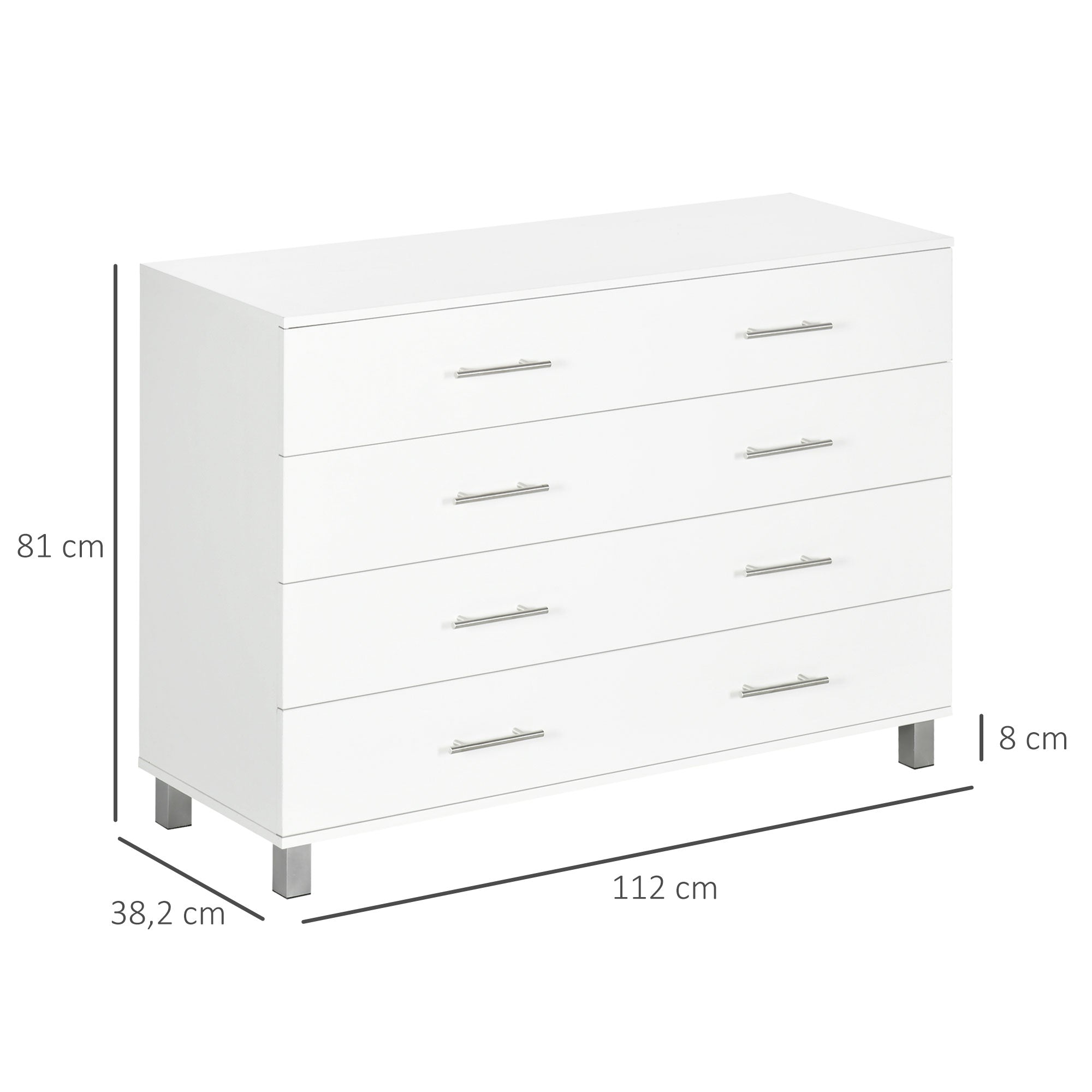 4-Drawer Chest Bedroom Dresser with Legs Modern Nightstand for Living Room Office Entryway 112x38.2x81 cm White
