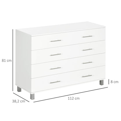 4-Drawer Chest Bedroom Dresser with Legs Modern Nightstand for Living Room Office Entryway 112x38.2x81 cm White