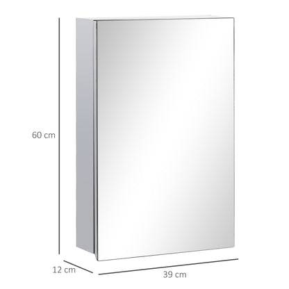 Bathroom Cabinet with Mirror Wall Mounted Hanging Bathroom Cabinet with Door and 3 Storage Shelves for Shower Toilet 39x12x60 cm Silver