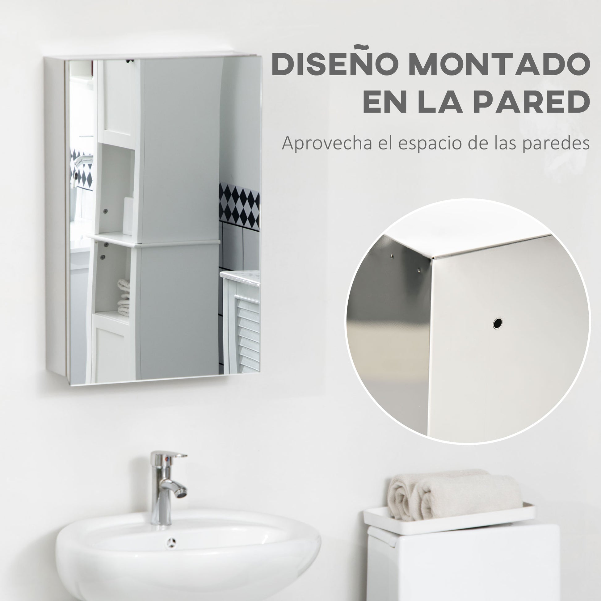 Bathroom Cabinet with Mirror Wall Mounted Hanging Bathroom Cabinet with Door and 3 Storage Shelves for Shower Toilet 39x12x60 cm Silver