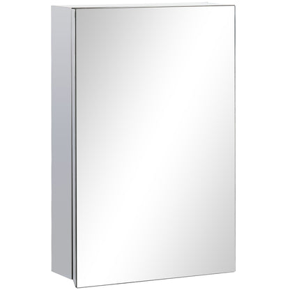 Bathroom Cabinet with Mirror Wall Mounted Hanging Bathroom Cabinet with Door and 3 Storage Shelves for Shower Toilet 39x12x60 cm Silver