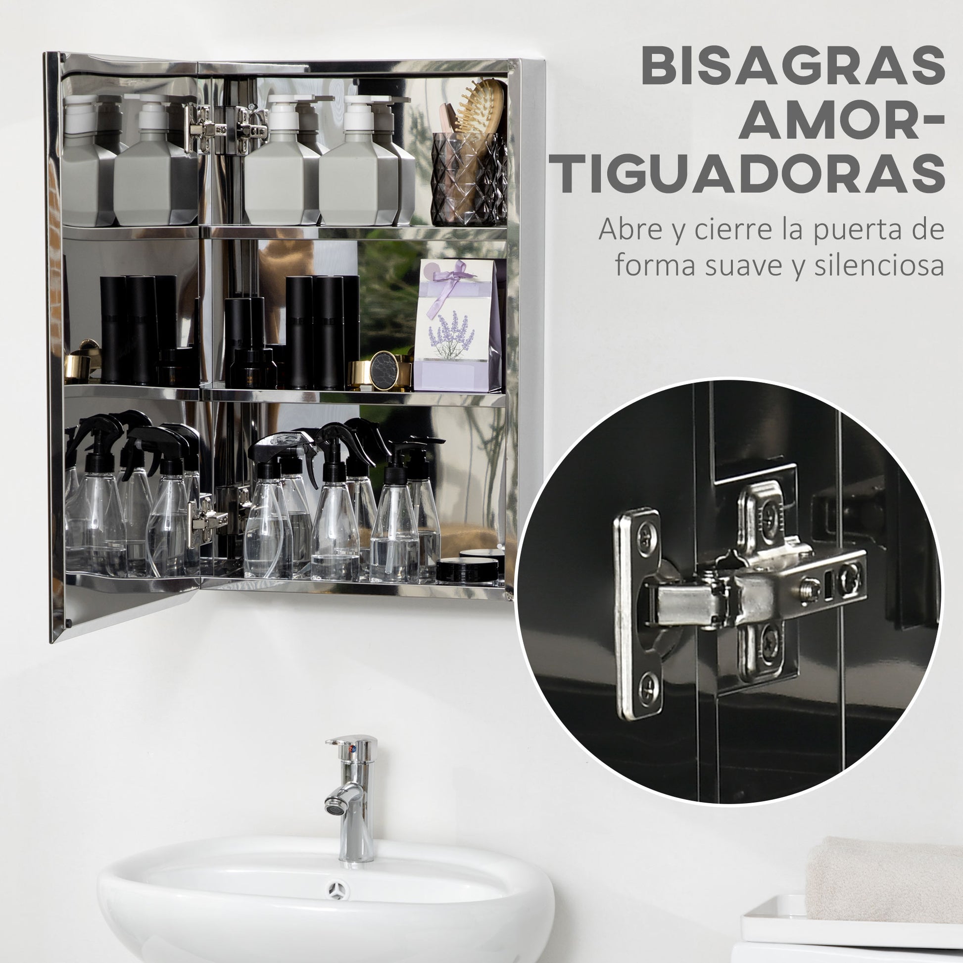 Bathroom Cabinet with Mirror Wall Mounted Hanging Bathroom Cabinet with Door and 3 Storage Shelves for Shower Toilet 39x12x60 cm Silver