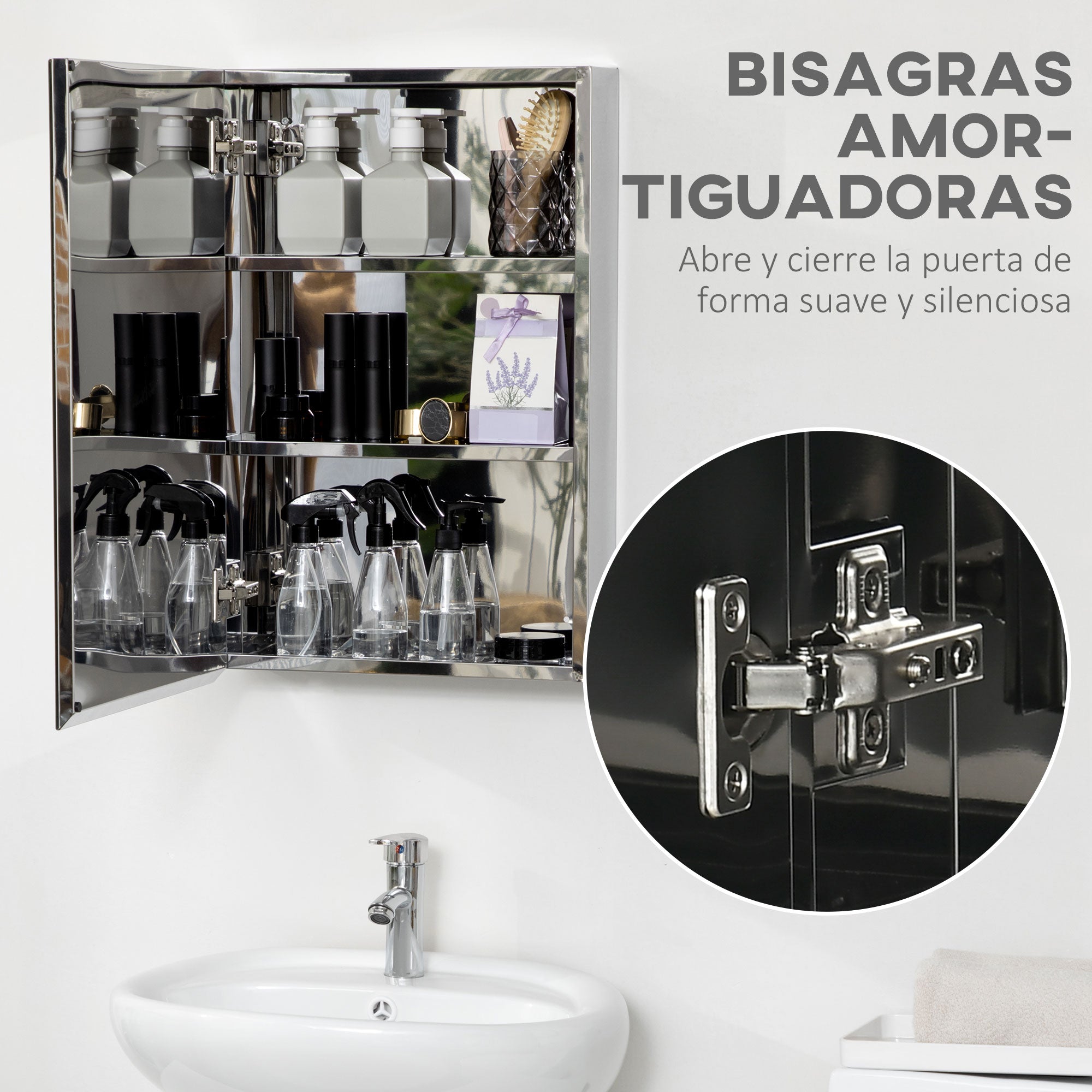 Bathroom Cabinet with Mirror Wall Mounted Hanging Bathroom Cabinet with Door and 3 Storage Shelves for Shower Toilet 39x12x60 cm Silver