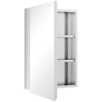 Bathroom Cabinet with Mirror Wall Mounted Hanging Bathroom Cabinet with Door and 3 Storage Shelves for Shower Toilet 39x12x60 cm Silver