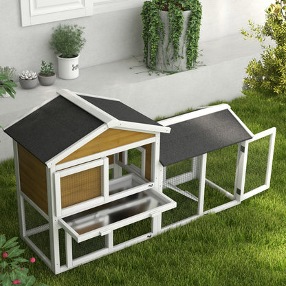 2-Story Weatherproof Wooden Rabbit Hutch 147 x 54 x 84 cm (57.9 x 21.3 x 33.1 in) – Waterproof Bitumen Roof, Run, Ramp & Doors, Yellow