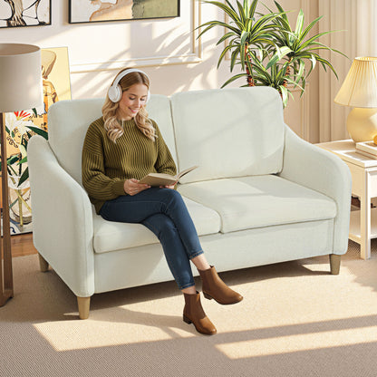 2-Seater Bouclé Sofa, 54" (137 cm) Compact Cream Loveseat with Included Cushions, Padded Seat & Solid Wood Frame