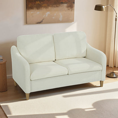 2-Seater Bouclé Sofa, 54" (137 cm) Compact Cream Loveseat with Included Cushions, Padded Seat & Solid Wood Frame