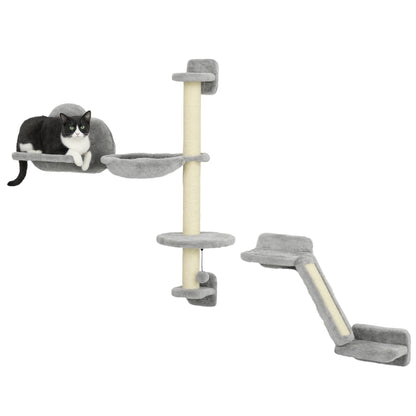 3-Piece Wall-Mounted Cat Climbing Set with Hammock, Scratching Ramp & Cloud Jump Platform, Gray