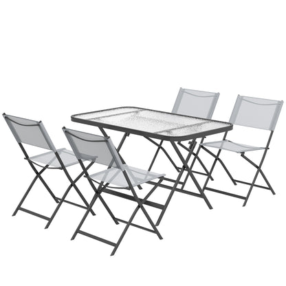 5-Piece Garden Dining Set Outdoor Dining Set Includes 1 Tempered Glass Table and 4 Folding Chairs Modern Style for Terrace Gray