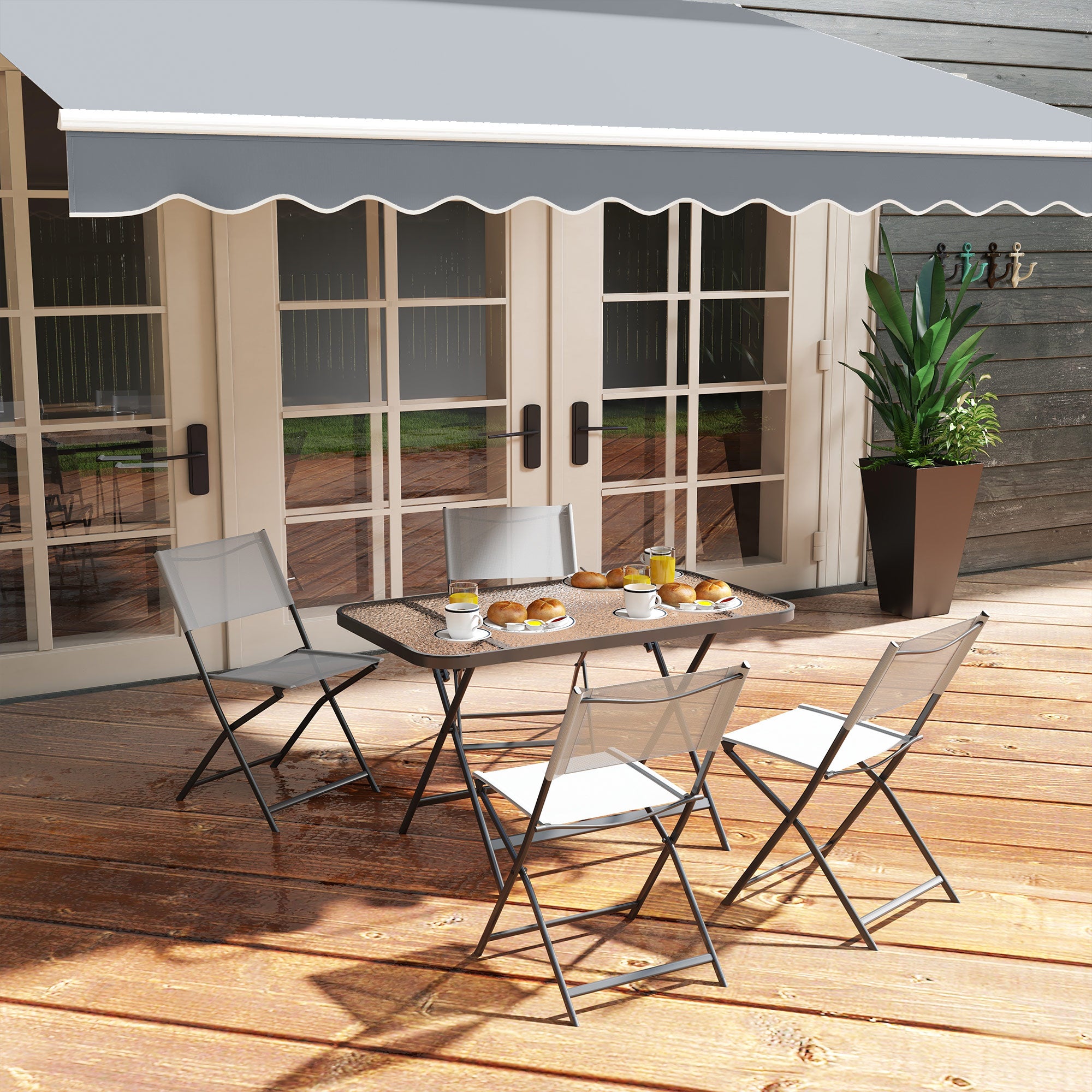 5-Piece Garden Dining Set Outdoor Dining Set Includes 1 Tempered Glass Table and 4 Folding Chairs Modern Style for Terrace Gray