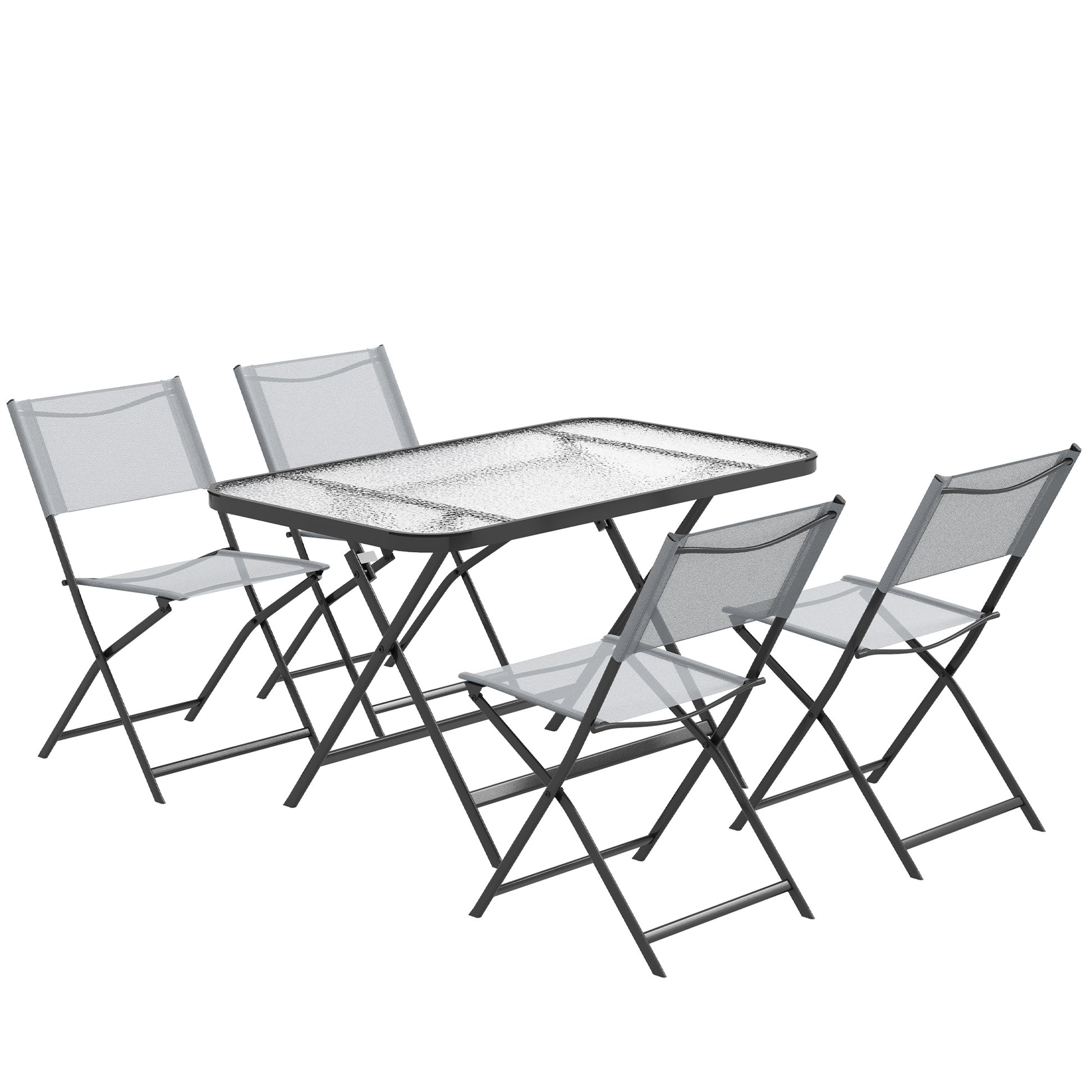 5-Piece Garden Dining Set Outdoor Dining Set Includes 1 Tempered Glass Table and 4 Folding Chairs Modern Style for Terrace Gray
