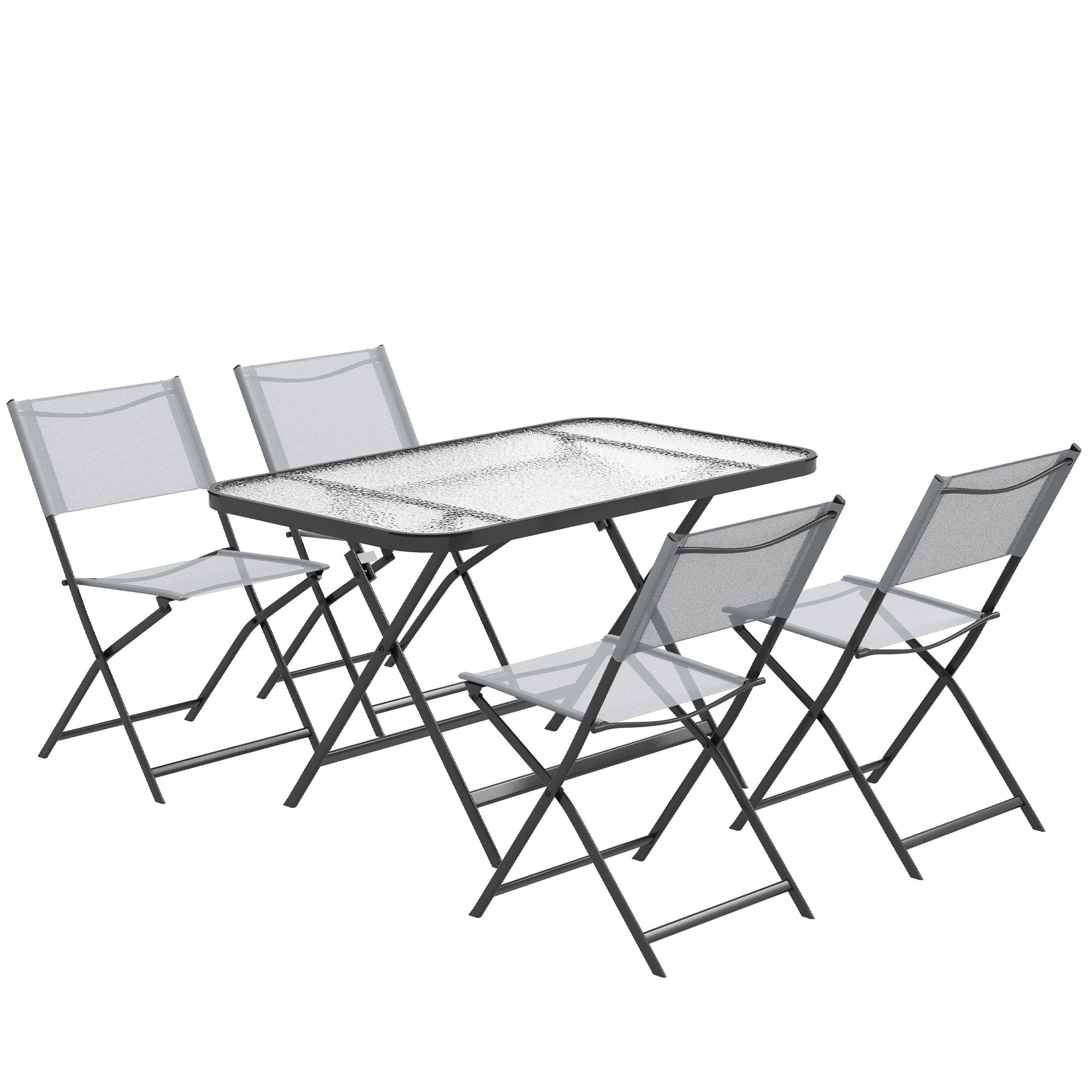 5-Piece Garden Dining Set Outdoor Dining Set Includes 1 Tempered Glass Table and 4 Folding Chairs Modern Style for Terrace Gray
