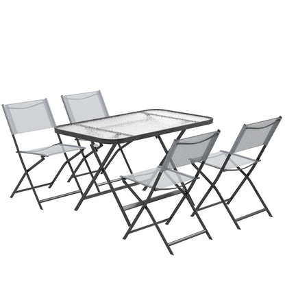 5-Piece Garden Dining Set Outdoor Dining Set Includes 1 Tempered Glass Table and 4 Folding Chairs Modern Style for Terrace Gray