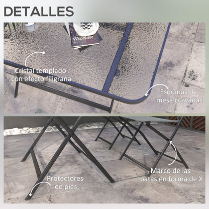5-Piece Garden Dining Set Outdoor Dining Set Includes 1 Tempered Glass Table and 4 Folding Chairs Modern Style for Terrace Gray