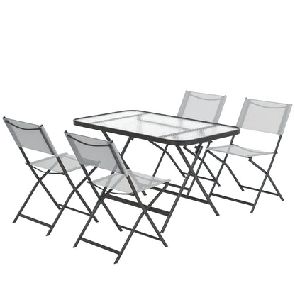 5-Piece Garden Dining Set Outdoor Dining Set Includes 1 Tempered Glass Table and 4 Folding Chairs Modern Style for Terrace Gray