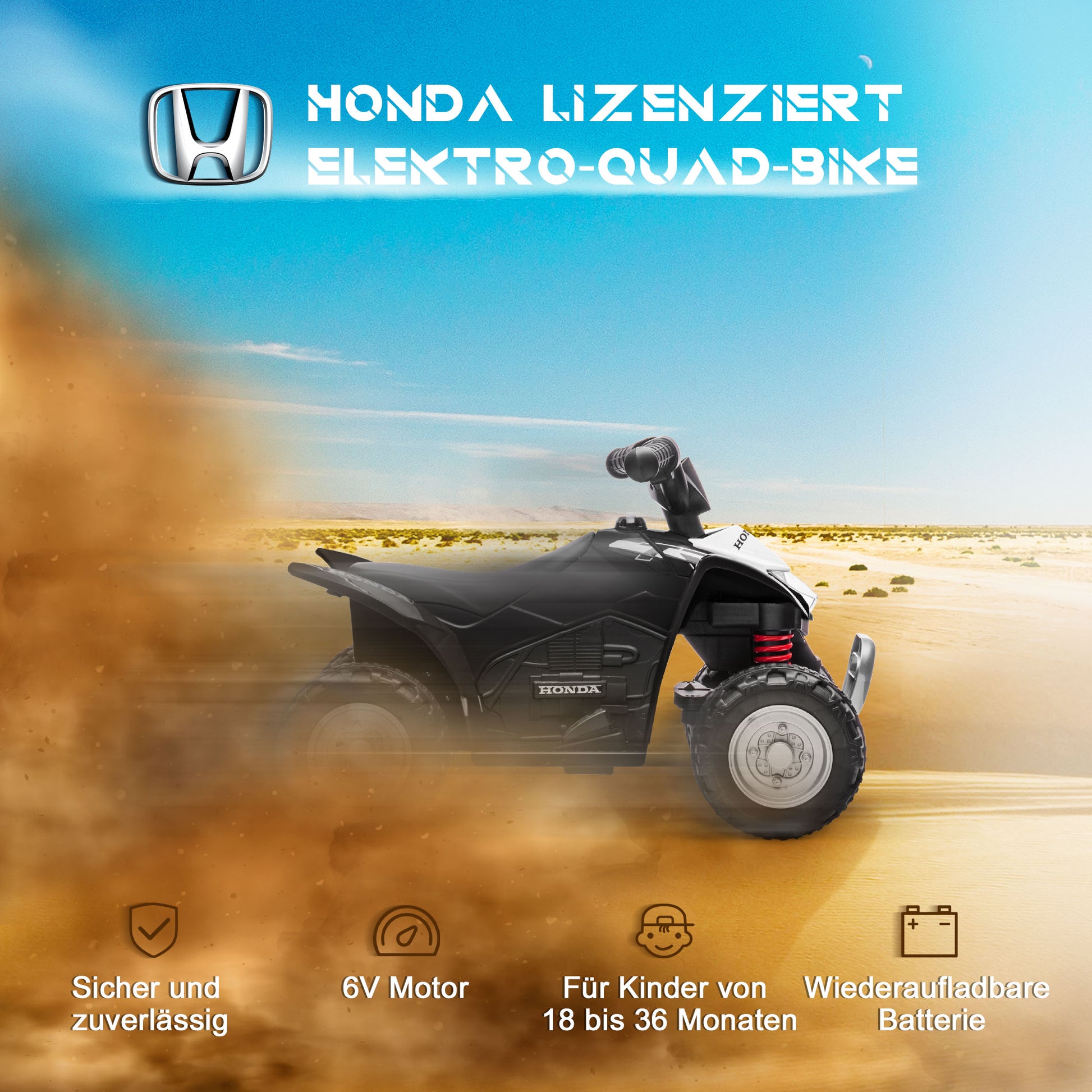 Electric Quad Miniquad Kids Electric ATV Kids Quad with LED and Horn Kids Motorcycle Child Vehicle Electric Car for Kids from 18 Months Metal Black 65.5 x 38.5 x 43.5 cm