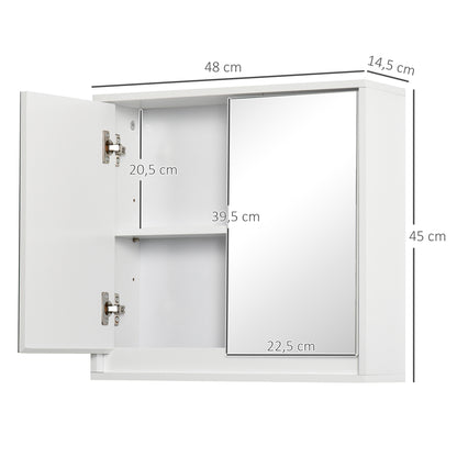 Bathroom Cabinet with Mirror with 2 Doors and Adjustable Shelf Hanging Bathroom Cabinet for Toilet Modern Style 48x14.5x45 cm White