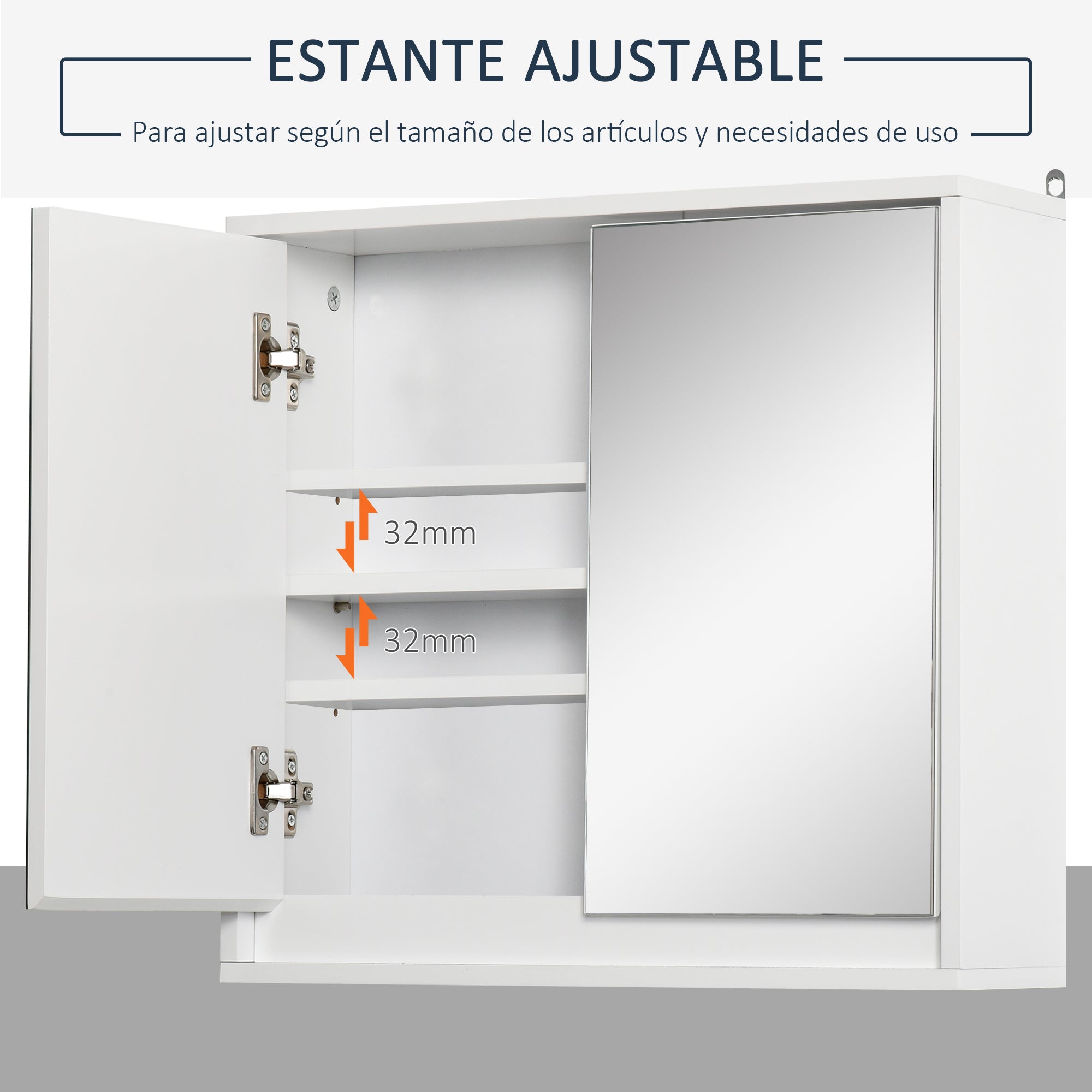 Bathroom Cabinet with Mirror with 2 Doors and Adjustable Shelf Hanging Bathroom Cabinet for Toilet Modern Style 48x14.5x45 cm White