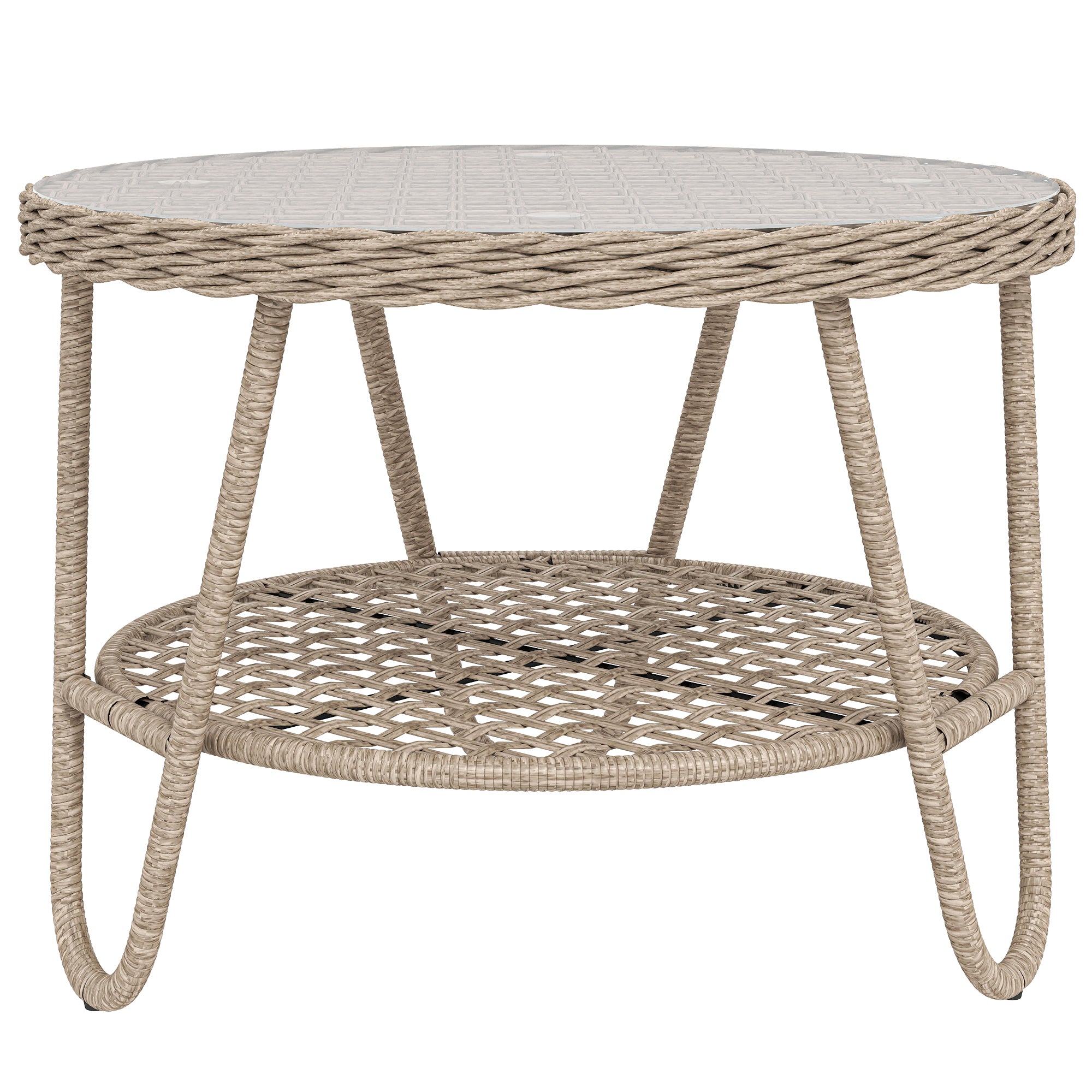 Outdoor PE Rattan Garden Side Table with Tempered Glass Top, Galvanized Metal Frame, 25.6 x 25.6 x 19.7 in (65 x 65 x 50 cm), Yellow
